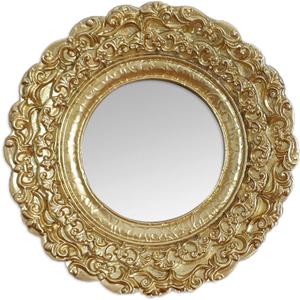Golden Mini Vintage Mirror with Exquisite Relief Elegant Wall Decor for Bedroom Dresser Table Compact Resin Retro Design (Gold Round, 5X5)