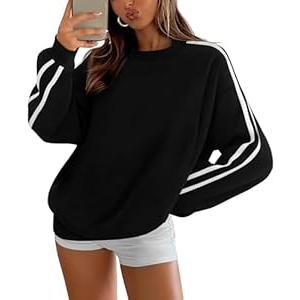 Amkoyam Womens Oversized Sweatshirts 2024 Casual Fall Crew Neck Color Block Long Sleeve Loose Pullover Top Y2K Clothes (Small)