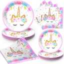 Unicorn Birthday Plates Napkins for Birthday Party, Unicorn Party Decorations for Girls, 96 Pcs Magical Party Supplies
