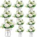 10 Sets Mason Jars Flower Table Centerpiece with White Rose Hydrangea Artificial Flowers Jars for Wedding Engagement Dining Party Kitchen Living Baby Bridal Shower