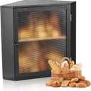 VEVOR Corner Bread Box for Kitchen Counter, Double Layer Large Capacity Bamboo Bread Storage Container, Farmhouse Wooden Breadbox for Homemade Bread, Storage Holder Bin with Acrylic Wavy Door, Black