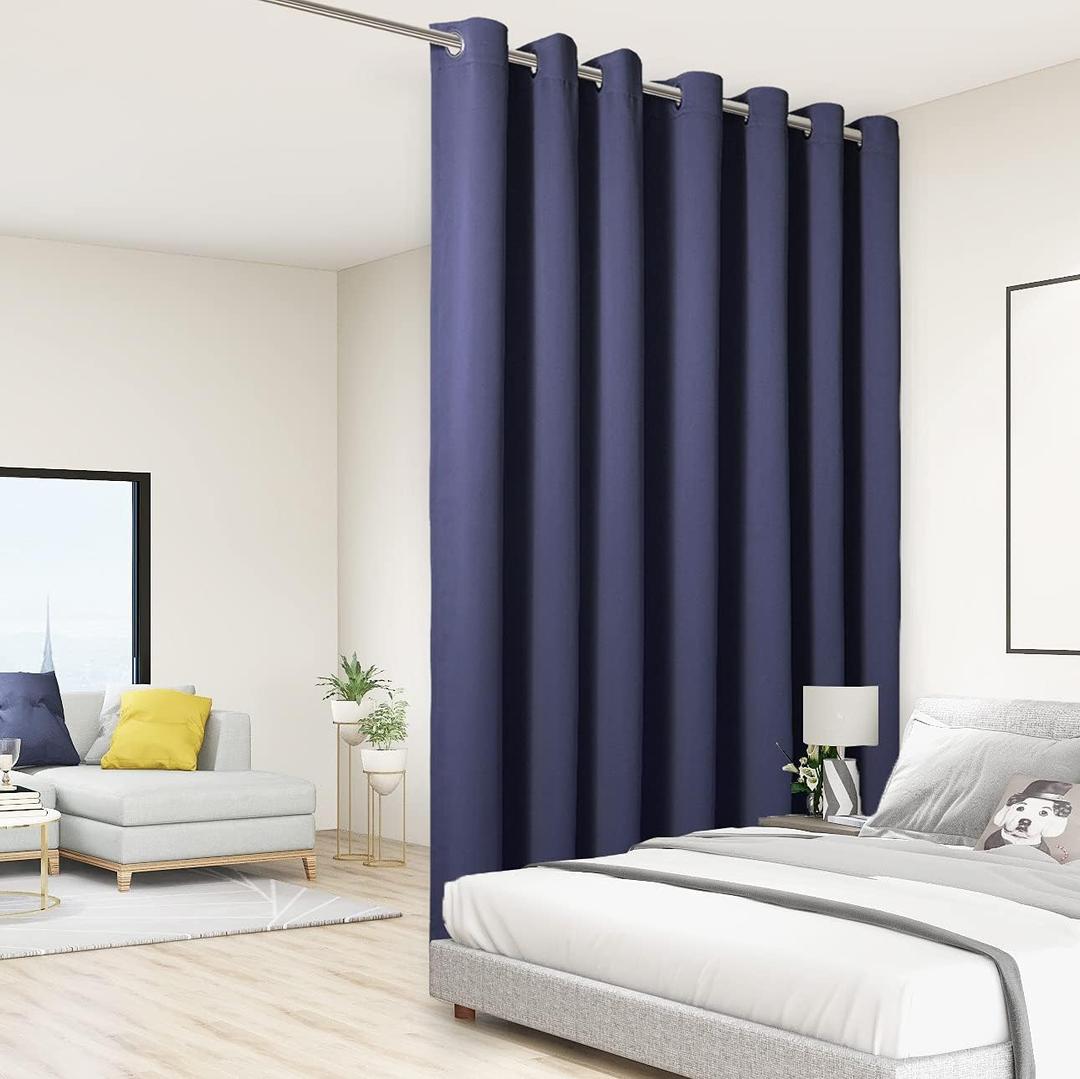 BONZER Room Divider Curtain Total Privacy Wall Extra Wide Thermal Insulated Blackout Curtains for Slide Window, 108L x 108W Inch (9L x 9W ft), 1 Panel, Navy
