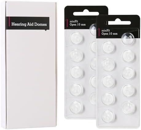 Hearing Aid Domes for Oticon Replacements, (20Pcs/2Packs）Minifit 10mm Open Vent, Aids Tips Supplies, Universal Parts Accessories for Phillips/Resound, Soft Silicone Domes for Clear Natural Sound