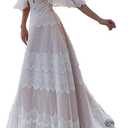 Women's Wedding Dresses Chic Lace Evening Dresses V Neck Ruffle Sleeves Beachy Boho Outdoorsy Wedding Gowns XL