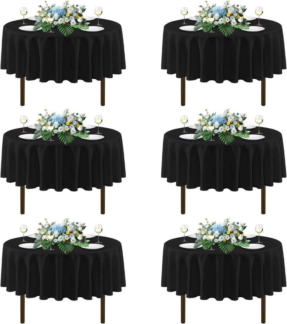Sancua 70 Inch Round Tablecloths Black, 6 Pack - Circle Fabric Cloth Table Cloths for Wedding Party Reception Banquet Birthday, Washable Polyester Table Cover (Fit 20-58 Inch Tables)