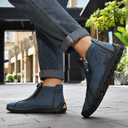 Mens Casual Leather Shoes Ankle Chukka Boots Handmade Side Zipper Mid top Slip On Loafers Fashion Lightweight Walking Driving High Boots (Brown)