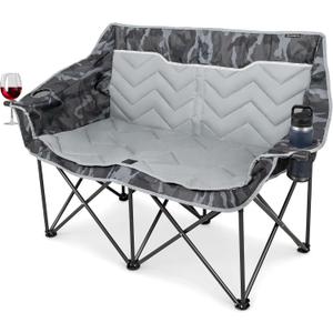 Padded Double Camping Chair Oversized 2 Person Camp Chair,Black Camouflage, Loveseat XL