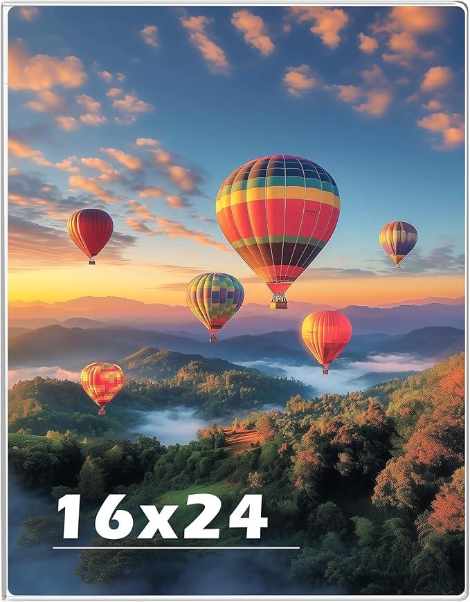 16 x 24 Acrylic Picture Frame, Horizontal/Vertical Clear Photo Frame for Wall with Tape, No Drilling Floating Hanging Frameless Picture Frame, Wall Mount Sign Holder 16x24 for Home, School, Office