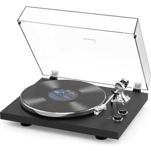 Retrolife Record Player Turntable for Vinyls with BT Wireless Output,Black | Audio Phono AT-3600L MM Cartridge,Adjust Counterweight,Belt-Drive,2 Speed,Wireless Out,RCA Line,USB to PC Digital Recording
