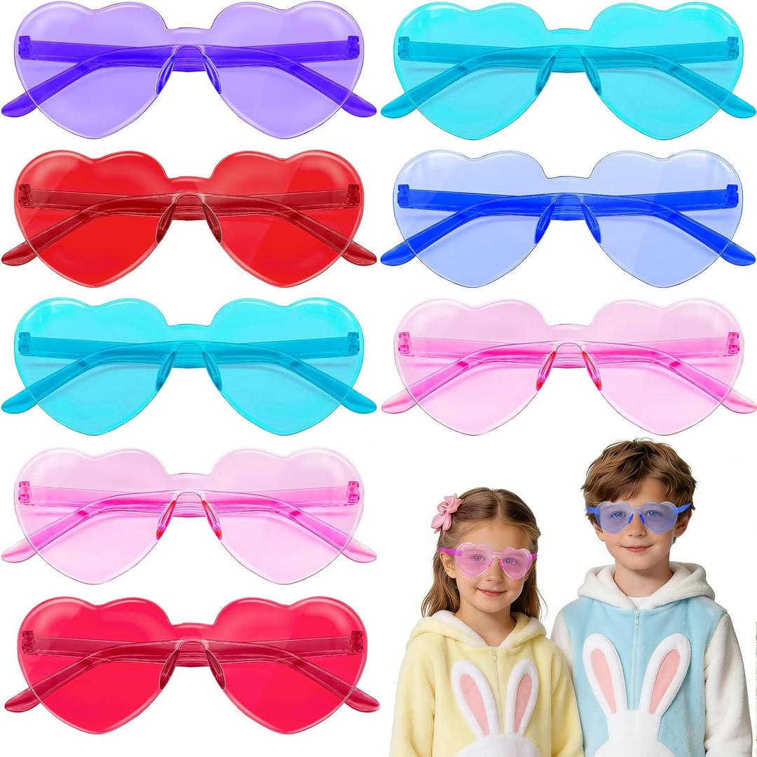 24 Pack Heart Shaped Glasses, Heart Shaped Sunglasses Bulk 4 Colors for Women Colorful Glasses Fun Trendy Transparent Heart Sunglasses Party Favor,Classroom Prizes Exchange Gifts,Easter Party Favors