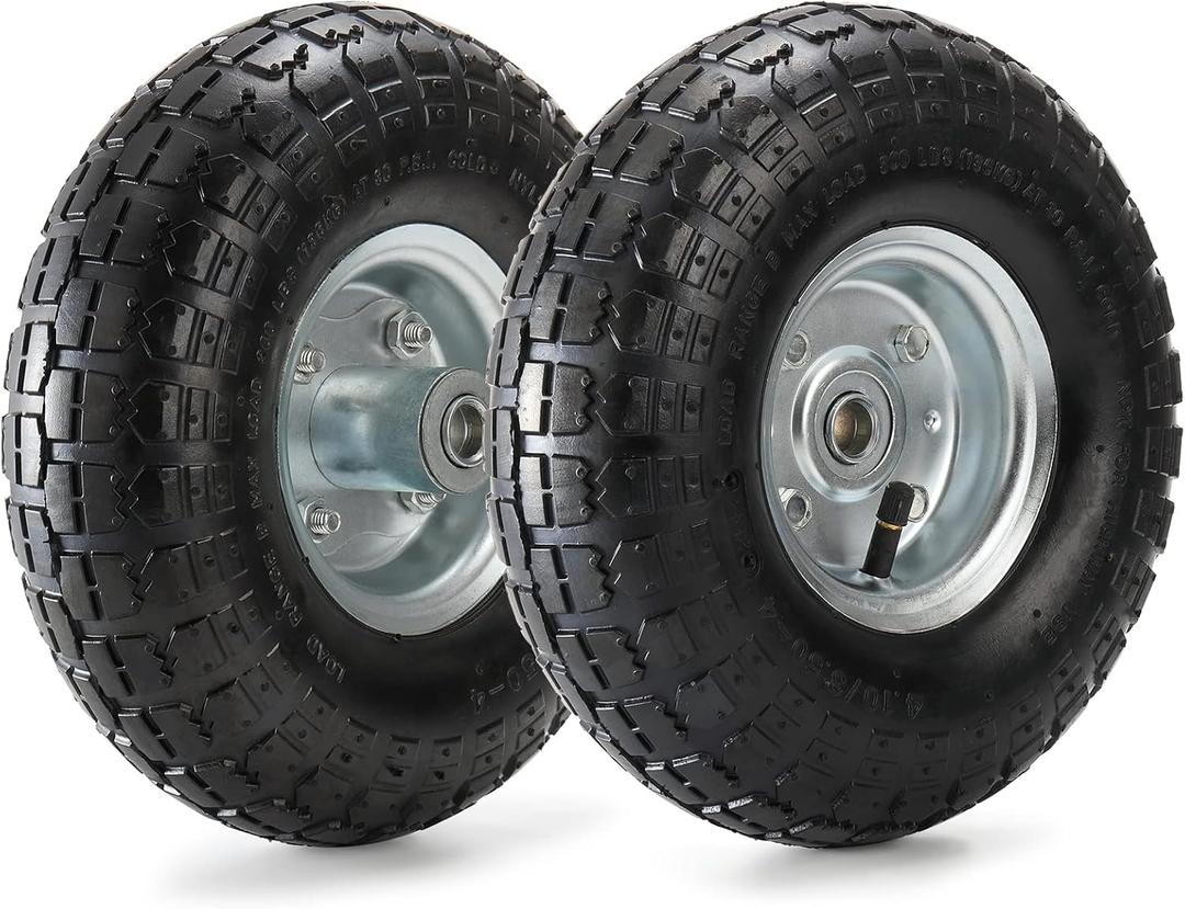 Yarlung 2 Pack Pneumatic Air Filled Tires, 10 Inch Tire Wheel for Hand Truck, 4.10/3.50-4" Heavy-Duty Replacement Wheels for Garden Cart, All Purpose Utility Cart, 2.25"Offset Hub, 5/8"Bearings