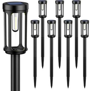 Solar Pathway Lights, Upgrade Dual-Head Solar Lights Outdoor Waterproof, 8 LEDs Auto On/Off Solar Powered Lighting for Garden Yard Landscape Walkway Driveway Lawn Patio, Warm White, 8 Pack