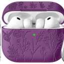 for Airpods Pro 3 Case, Flower Engraved Cases for Apple AirPods Pro 3rd Generation 2025, Soft Silicone Cover for Men Women Girly with Cleaning Kit & Keychain, Anti-Scratch, Shockproof (B-Deep Purple)