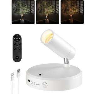 EZVALO Battery Powered LED Spotlight Indoor, Wireless Picture Lights with Remote, 5500mAh Rechargeable Mini Display Light, Uplighting Indoor for Artwork, Tree, Painting, Portrait (white-1Pack)