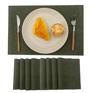 ANDSTAR Polyester and PVC Double Sided Placemats of 8 Place mats Stain Resistant Heat Resistant Oil-Proof Non-Slip Waterproof Easy to Clean Placemats for Dining Table(Deep Green)
