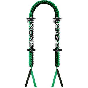 Graduation Leis 2026, Class of 2026 Grad Ribbon Leis with Pins, Grad Necklace Handmade Braided Necklace, Graduation Gifts for Women and Men (Black & Green)