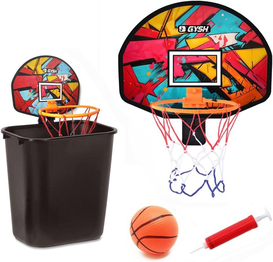 GYSH Trash Can Basketball Hoop,Clip On Any Bin or Behind The Door ! Mini Hoop with Backboard, Ball & PumpClassroom, Office Toys for Adults, Great Birthday Gift Idea (Red)