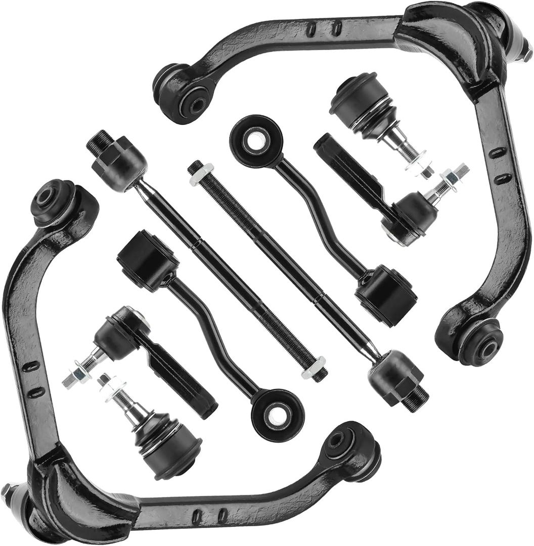 Front Upper Control Arms w/Ball Joints Sway Bar End Links Tie Rod Ends Suspension Kit Replacement for 2002-2004 Jeep Liberty (10pc)