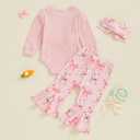 Afunbaby My First Easter Baby Girl Outfit Newborn Onesie Bow Shirt Bunny Romper Bell Botton Pants Summer Clothing Set (Pink)