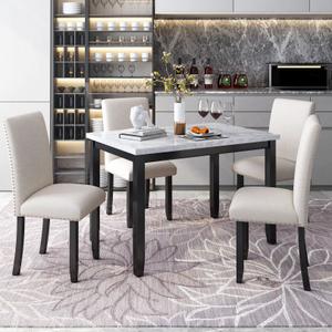 4Pc Faur Dining Chairs, White/Beige+Black