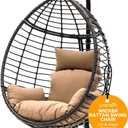 Hanging Egg Chair with Stand - Indoor Outdoor Patio Wicker Rattan Lounge Chair with Stand, Steel Frame, Washable Cushions for Garden Backyard Deck Sunroom - SereneLife SLGZ0EGBR.3 (Brown)