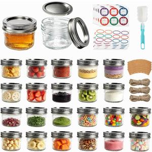 4 oz Mason Jars with Embossed Pattern 24 Pack, Small Canning Jars with Airtight Lids, Mini Glass jars for Jams, Jelly, Honey, Spices, DIY Candles, Wedding Favors and Gift Packaging