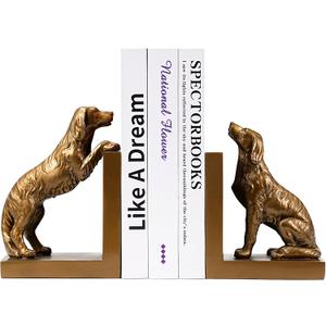 Dog Bookends, Book Ends for Shelves to Hold Books Heavy Duty, Creative Resin Book Holders for Kitchen Desk Home Office