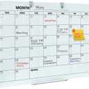 Glass Dry Erase Calendar for Wall, 36 x 24 Inches Magnetic Glass Calendar Whiteboard, 3' x 2' Frameless Monthly Planner Board for Office, Home, School