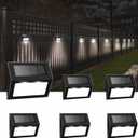 Solar Fence Lights Outdoor, Waterproof Deck Pathway Yard Lamp, Stainless Steel,6 Pack,Black Metal case, White Light