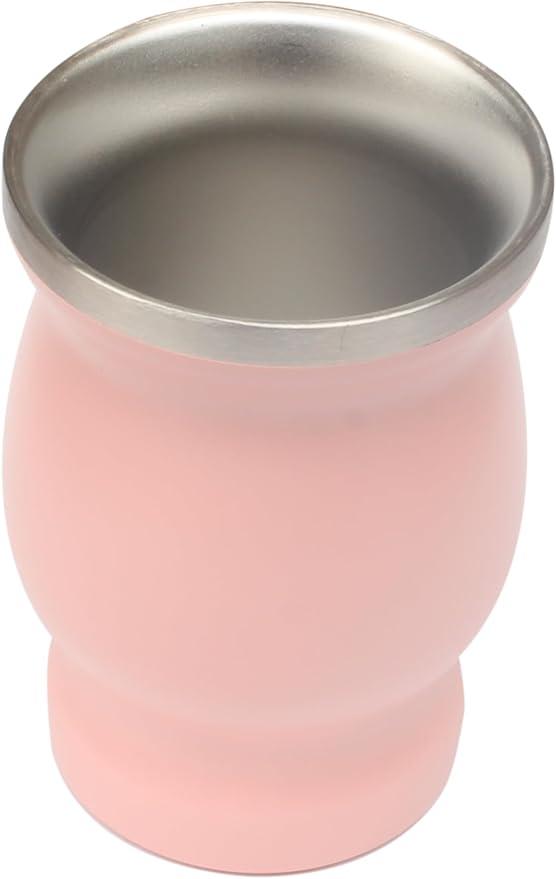 Beruth Bombilla Yerba Mate Gourd, 8oz Stainless Steel Tea Cup Coffee Mug Heat Insulation Anti Scalding （Peachy Pink）