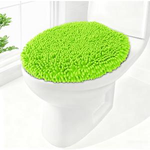 Soft Chenille Toilet Lid Cover 19.5L x 18.5W Machine Washable Toilet Seat Cover Adjustable Rubber Backing Fits Most Round Elongated and Oblong Lids (Fruit Green)
