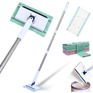Snap Grip Mini Mop, 42 in Convenient Cloth Changing Mini Mop, with 10 Reusable Cloths, Stainless Steel Hands Free Flat, One-Click Replacement Zero Touch Design, for Multi Cleaning