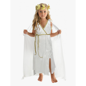 Greek Costume Kids Children's Goddess Dress Athenian Style Clothing Girl's Roman White Dres, (8-10Y)