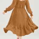 Eytino Plus Size Dress for Women Sweetheart Neck Long Sleeve Ruffle Long Maxi Dresses,2X Khaki