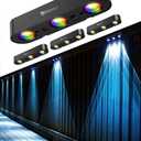 Solar Outdoor Fence Lights Solar Powered 4 Pack, Upgraded 50LM RGB Fence Lights with Sync Group Control & 10 Light Modes, Solar Wall Light Outdoor Waterproof IP65 for Halloween Outside Decoration