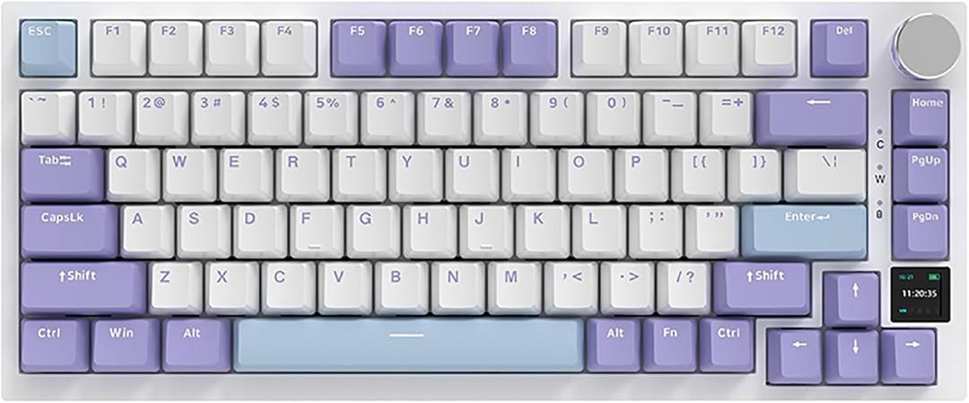 AJAZZ AK820 Pro 75% Gasket RGB Wireless Mechanical Keyboard with TFT Screen, Volume knob, Bluetooth/2.4G/Wired 3-Modes, Compact 82 Hot-Swap Keys, Tricolor PBT Keycap, 4000 mAh (Purple & Blue 3-Modes)