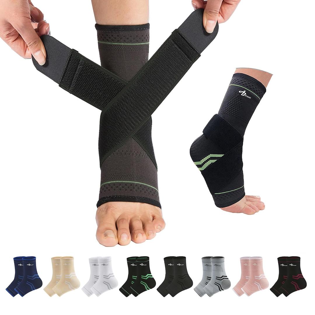 ABIRAM Ankle Brace for Women & Men, Ankle Compression Sleeve, Foot Sleeve with Wrap, Ankle Support, Foot Brace for Sprained Foot & Arch, Plantar Fasciitis Relief Socks, Achilles Tendonitis (Large, Green)