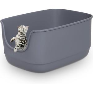 Large Cat Litter Box with High Sided 24.6"x18.3"x12.2" - Jumbo Extra Large Open Anti - Splashing High Wall for Multiple Cats (Grey)