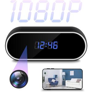 Hidden Camera WiFi 1080P HD Camera Clock Indoor Wireless Small Nanny Cam with Motion Detection, Night Vision for Home and Office Security, No Audio