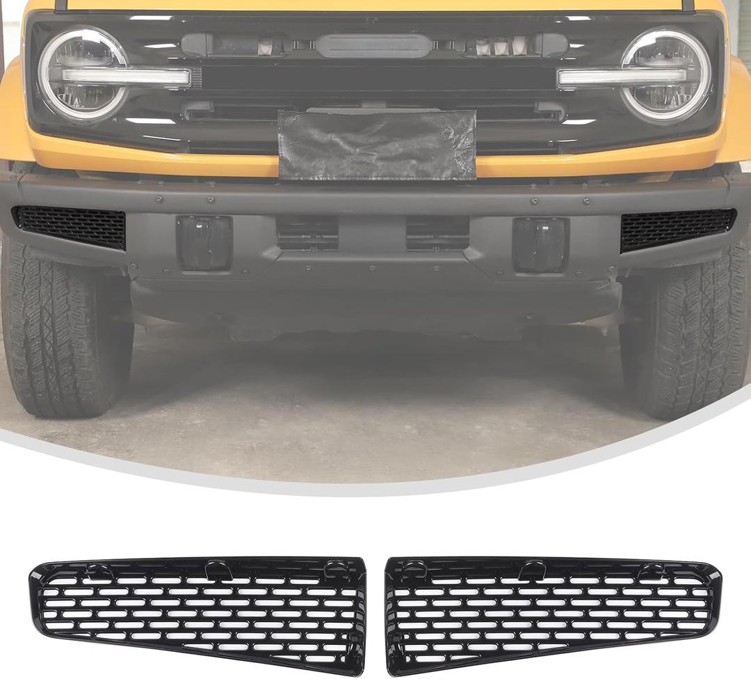 Linskip Honeycomb Front Bumper Bottom Fog Vent & Side Fender & Headlgiht Cover Trim Fit for 2021-2025 Ford Bronco Accessories, Fog Vent Inserts for Bronco Accessories (Black)