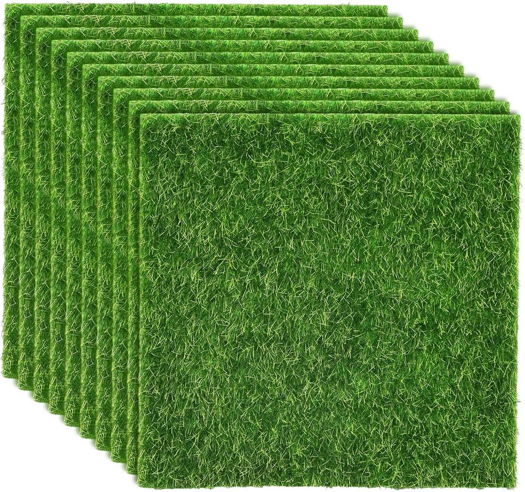 Shindel 10 Packs 6" x 6" Fake Grass Decor, Artificial Grass for Crafts, Fairy Garden Turf, Diorama Supplies Miniature Lawn Mat, Dollhouse Ornament DIY Decoration