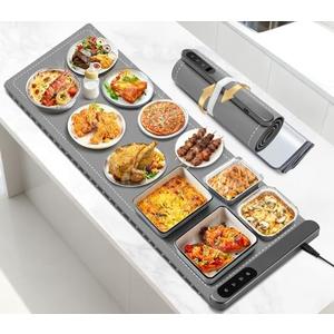 Food Warming Mat Large, XXL (42"x15") Electric Food Warmers Mat with Heat Resistant Pad for Countertop, Heat 6 Level Temperature & 6 Hours Timer, Foldable Heating Trays for Buffets Party, Gray