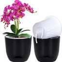 QCQHDU 2 Pack 5.7 Inch Orchid Pots with Holes for Repotting, Double-Layer and Self Watering Orchid Pot with Good Air Circulation (Black)