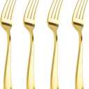 Liacere 200pcs Gold Plastic Forks - Heavyweight - 7.4 Inch Heavy Duty Plastic Forks - Gold Plastic Silverware Perfect For Parties & Weddings & Restaurants & New Year And Daily Using