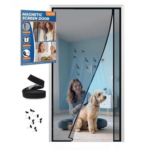 CANLENE Magnetic Screen Door Left Right Side Opening Polyethylene Terephthalate Mesh Greater Than Fiberglass and Polyester Easy Install, Black, Screen 34"x80"