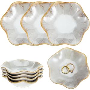 8 Pcs Lotus Leaf Ceramic Ring Dish Jewelry Dish Holder Small Trinket Tray Plate for Earrings Necklaces Bracelet Key