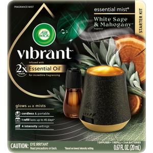 AIR WICK Essential Mist - Starter Kit White Sage & Mahogany, Air Freshener, Essential Oils (starter kit (Pack of 1 Refill))