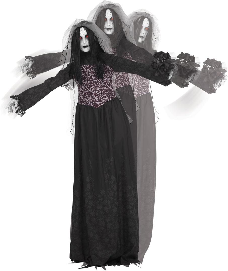 Haunted Hill Farm 5.11-Ft Rising Ghost Bride by Tekky, Battery-Operated, Sound Activated Animatronic with Sound Effects and Lights for Indoor or Covered Outdoor Creepy Halloween Decoration