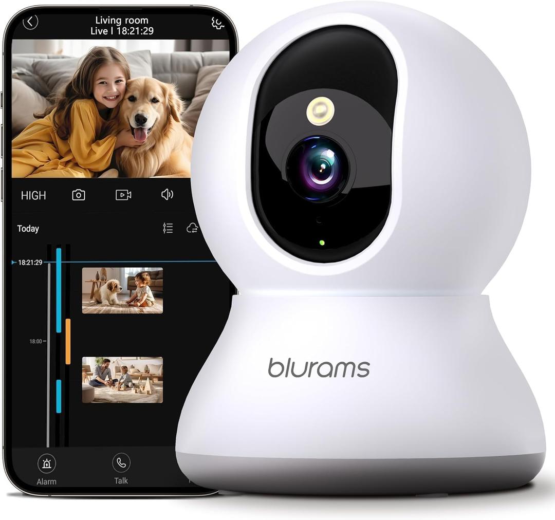 Security Camera 2K, Blurams Baby Monitor Dog Camera 360-Degree for Home Security w/Smart Motion Tracking, Phone App, IR Night Vision, Siren, Works with Alexa & Google Assistant & IFTTT, 2-Way Audio