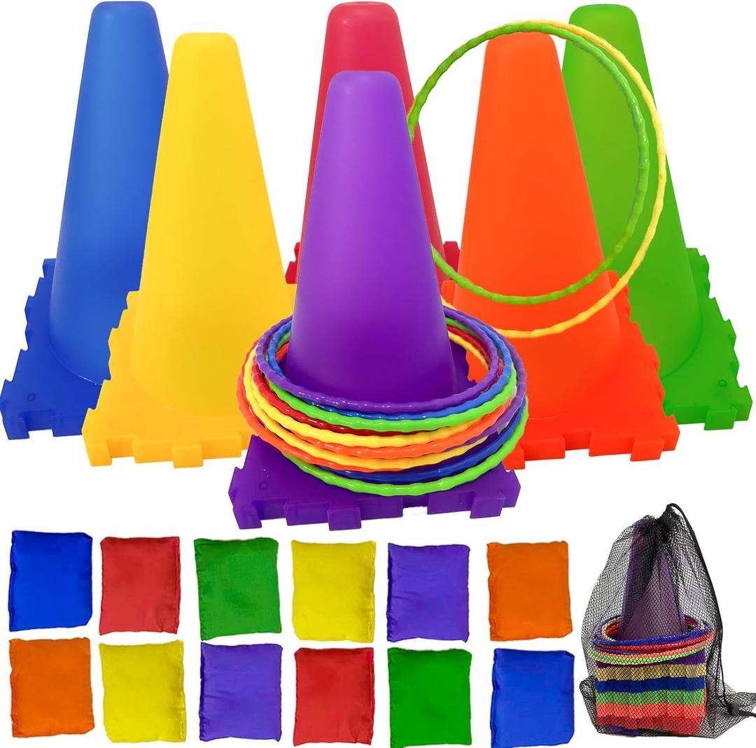 Sports & Outdoor Game Toddlers Kids, Gifts for Birthday Party Cones Carnival Bean Bags Ring Toss Tossing Games, Recess Outdoor Toys for Adults and Family Kids Toddlers Ages 3 4 5 6 7 8
